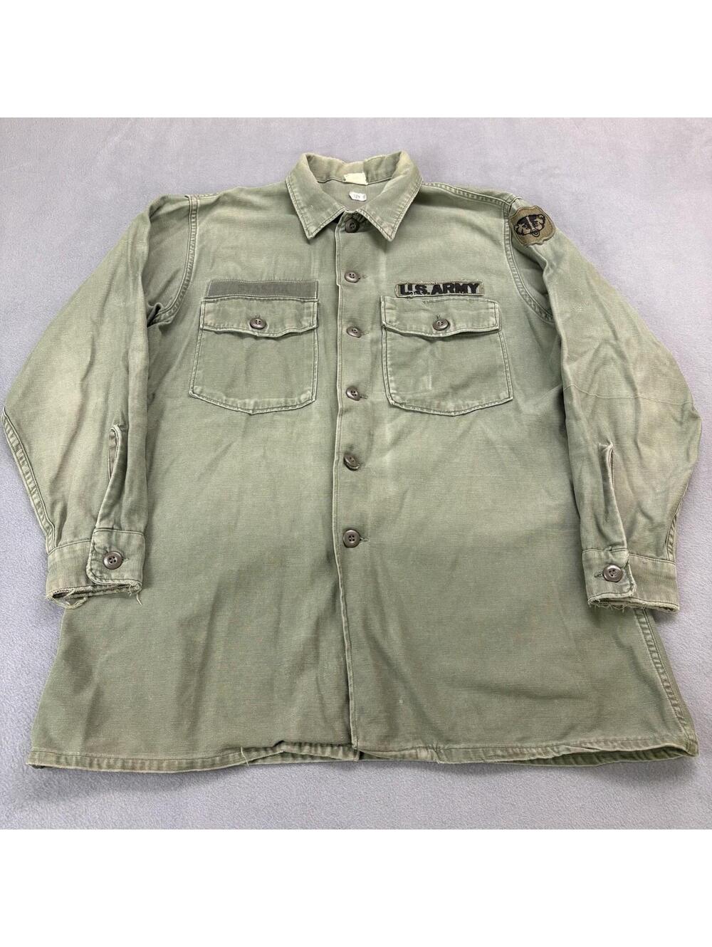 Vintage 60s 70s OG 107 Field Jacket Green Size 16 (Large) Vietnam Era Patches